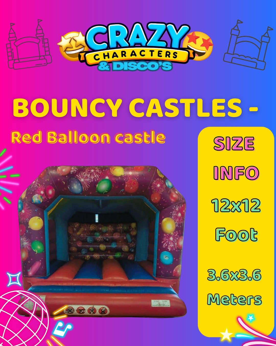 Red Balloon Castle - 12x12 Foot / 3.6x3.6 Meters